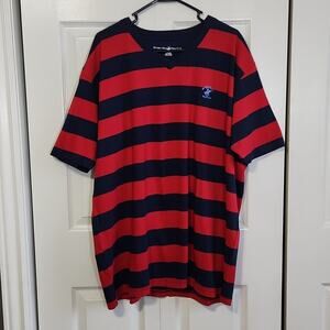Beverly Hills Polo Club Men's Red & Blue Striped Short Sleeve Tee Size XXL